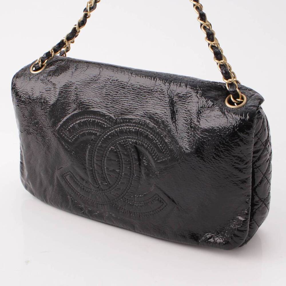 Chanel Black Shoulder Coco Strap Mark Chain Enamel Bag
